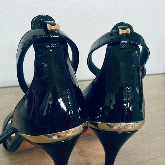 Ted Baker London Black Patent Strappy Stiletto Heels - Picture 6 of 9